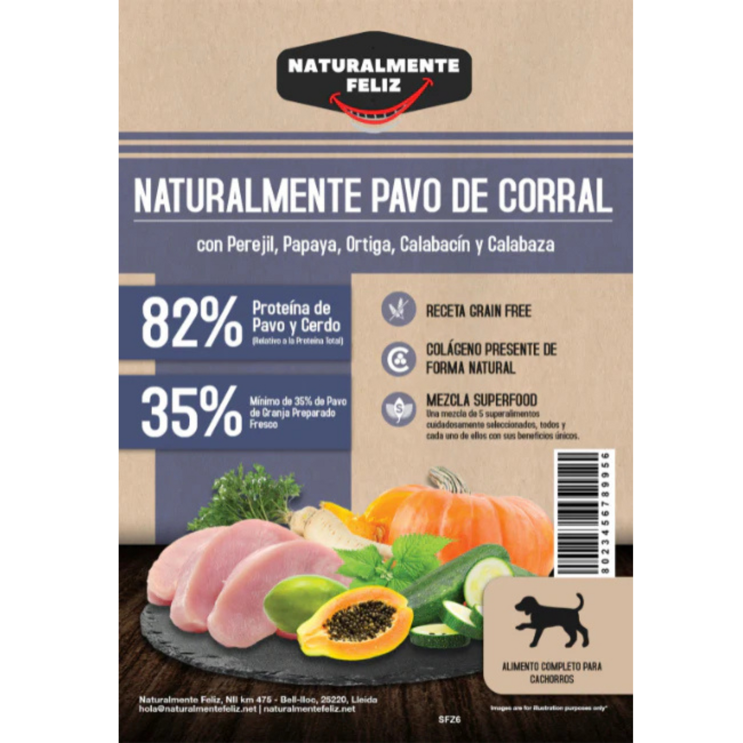 Naturalmente Pavo de Corral con super alimentos - Pienso seco para cachorros 6kg