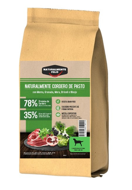 Naturalmente Cordero de Pasto con super alimentos - Pienso seco para razas medianas/grandes 6kg