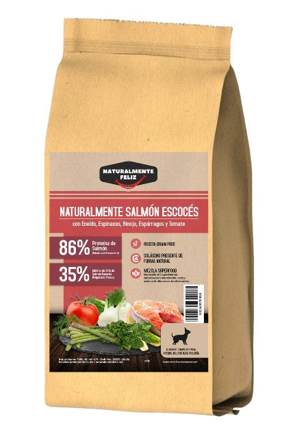 Naturalmente Salmón Escocés con super alimentos - Pienso seco raza pequeña 2kg