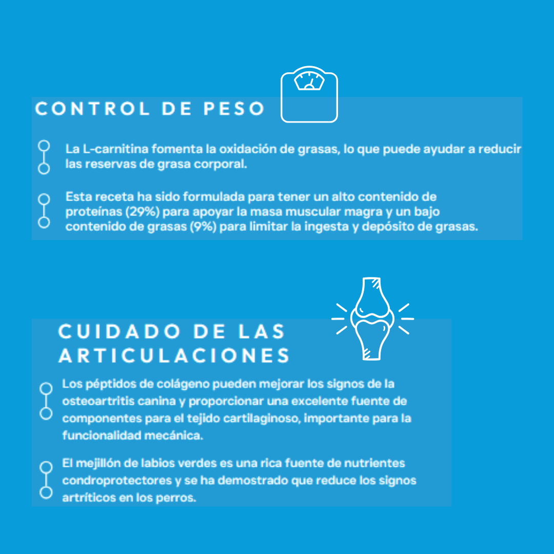 Pienso Natural para el cuidado de las articulaciones y control de peso perros todos los tamaños beneficios