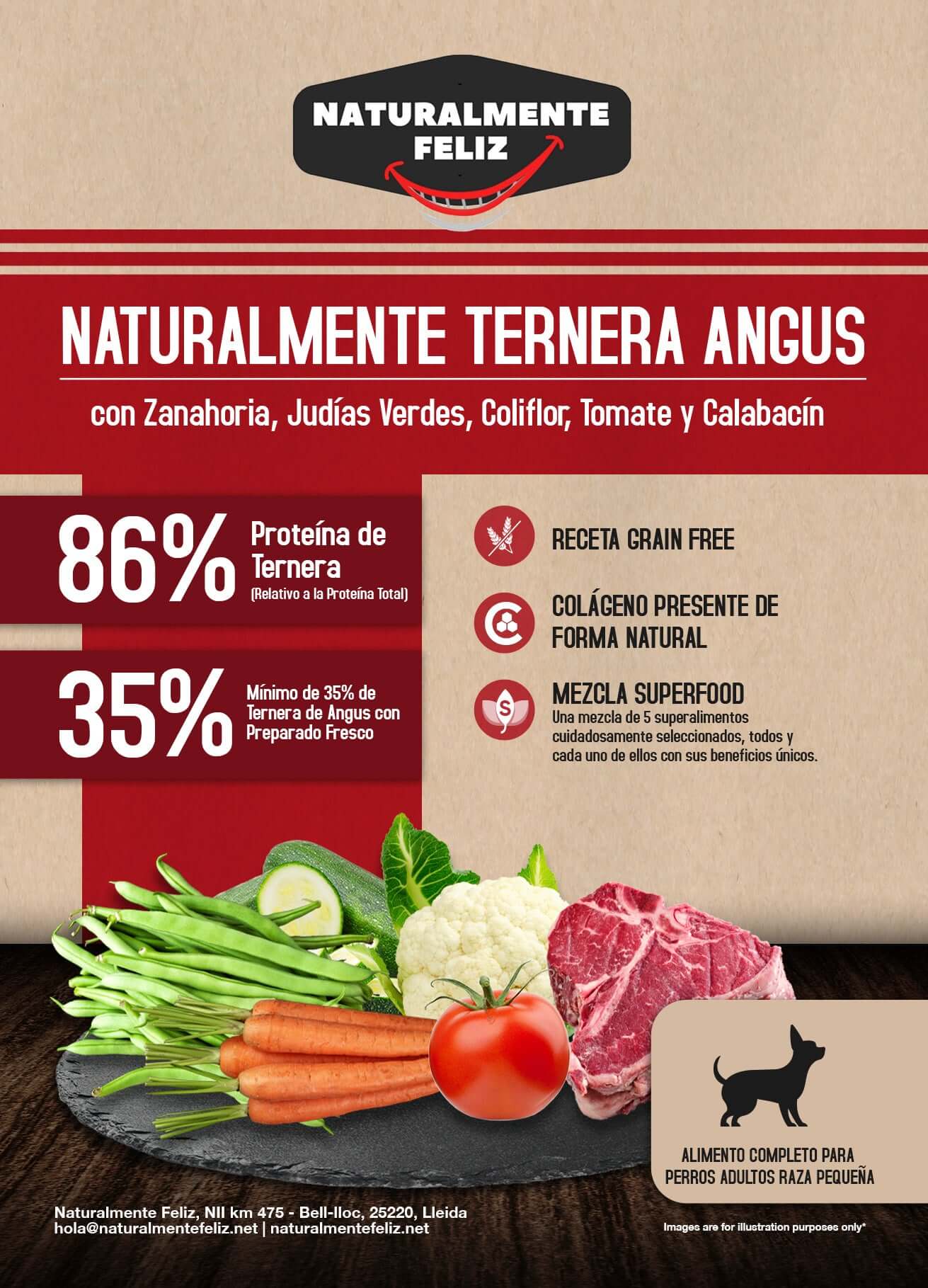 Naturalmente Ternera Angus con super alimentos - Pienso seco raza pequeña 2kg