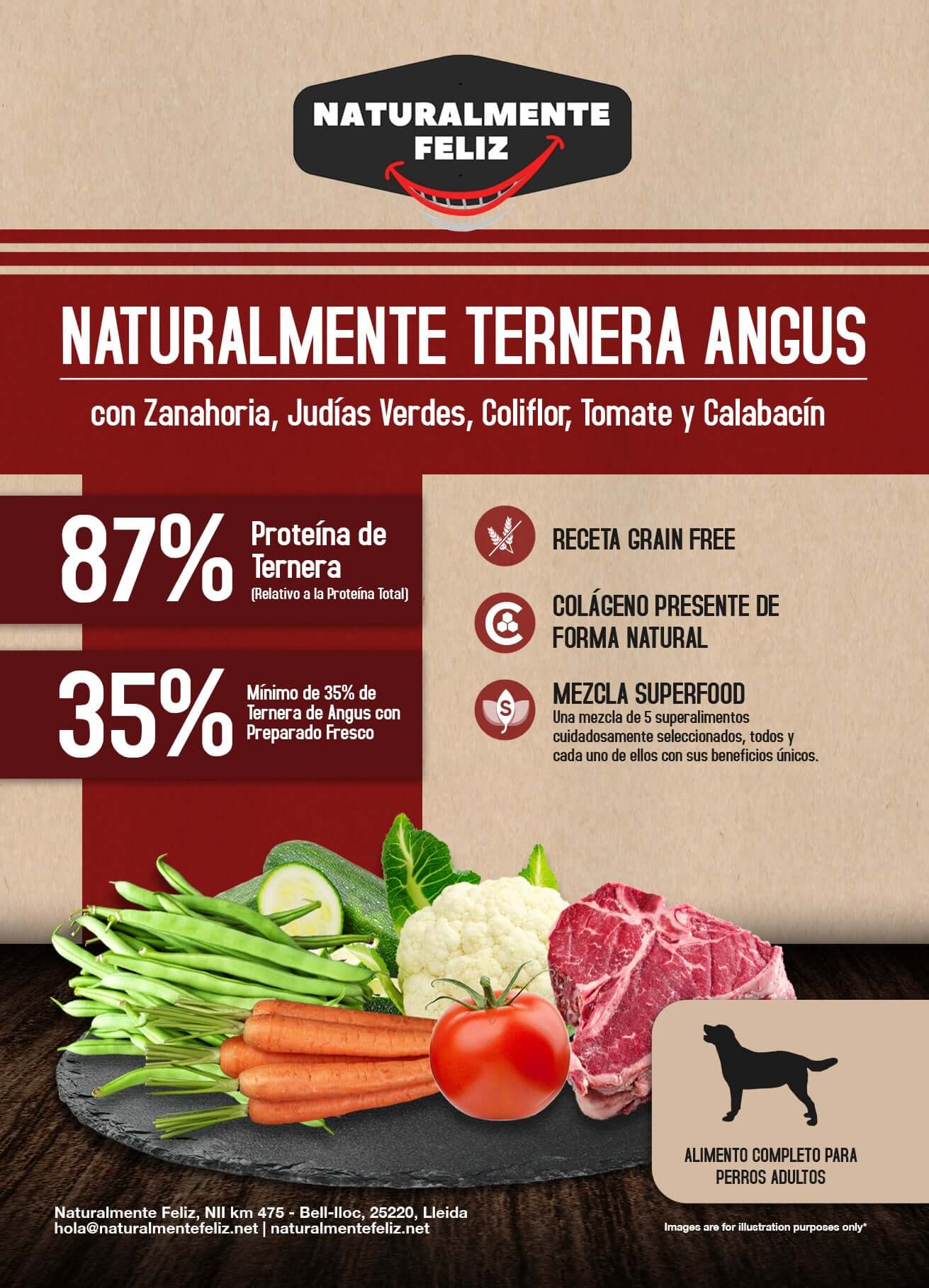 Naturalmente Ternera Angus con super alimentos - Pienso seco raza mediana/grande 6kg