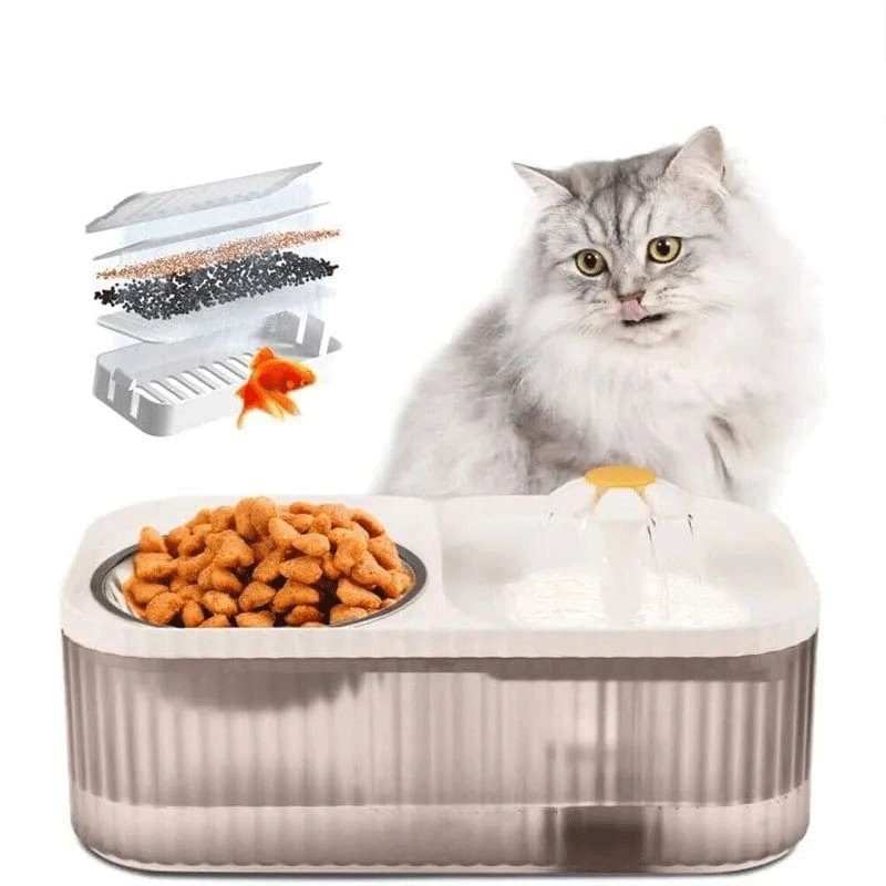 Comedero y Bebedero para Mascotas con Fuente – Alimentación y Agua Fresca en un Solo Lugar
