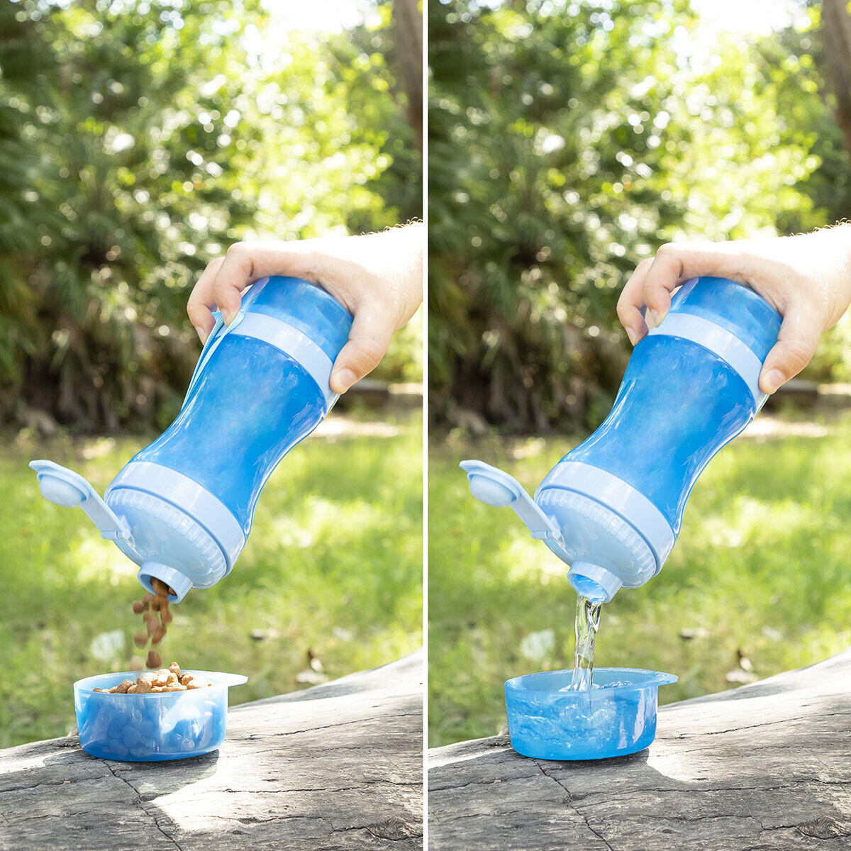 Botella con Depósito de Agua y Comida 2 en 1 – La Solución Inteligente para Paseos y Aventuras
