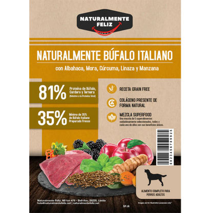 Naturalmente Búfalo Italiano con super alimentos - Pienso seco raza mediana/grande 6kg