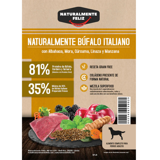 Naturalmente Búfalo Italiano con super alimentos - Pienso seco raza mediana/grande 6kg