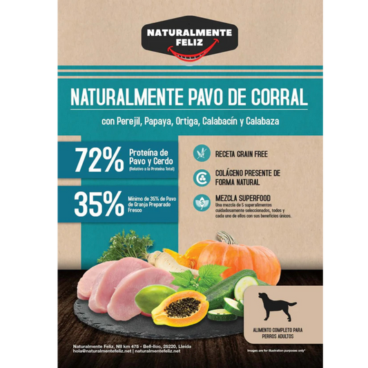 Naturalmente Pavo de Corral con super alimentos - Pienso seco raza mediana/grande 6kg