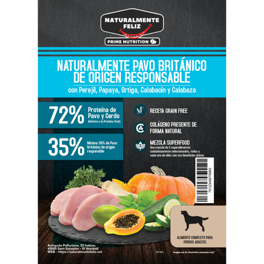 Naturalmente Pavo de Corral con super alimentos - Pienso seco raza mediana/grande 6kg