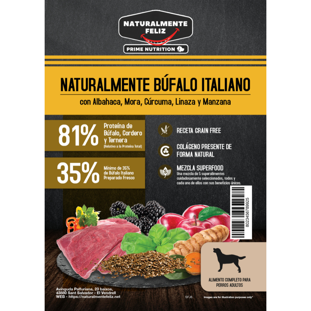 Naturalmente Búfalo Italiano con super alimentos - Pienso seco raza mediana/grande 6kg