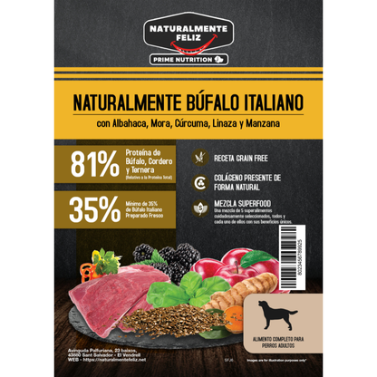 Naturalmente Búfalo Italiano con super alimentos - Pienso seco raza mediana/grande 6kg