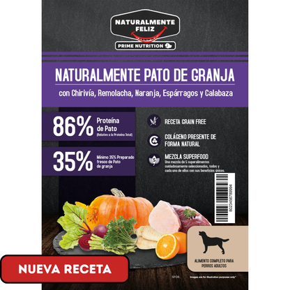 Naturalmente Pato de Granja con super alimentos - Pienso seco para razas medianas/grandes 6kg