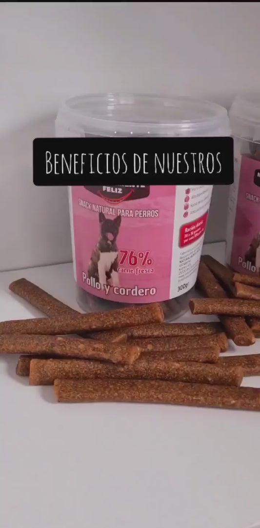 Snack delicioso y saludable, secado suavemente con Pollo, Cordero 76% Carne - (6 unidades de 300 gr)