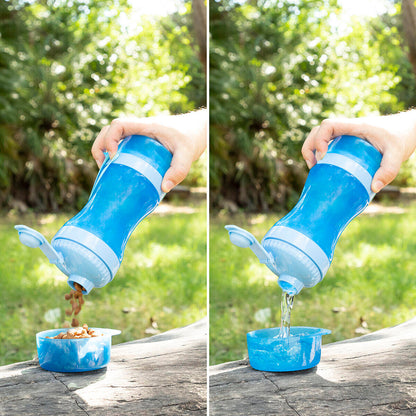 Botella con Depósito de Agua y Comida 2 en 1 – La Solución Inteligente para Paseos y Aventuras